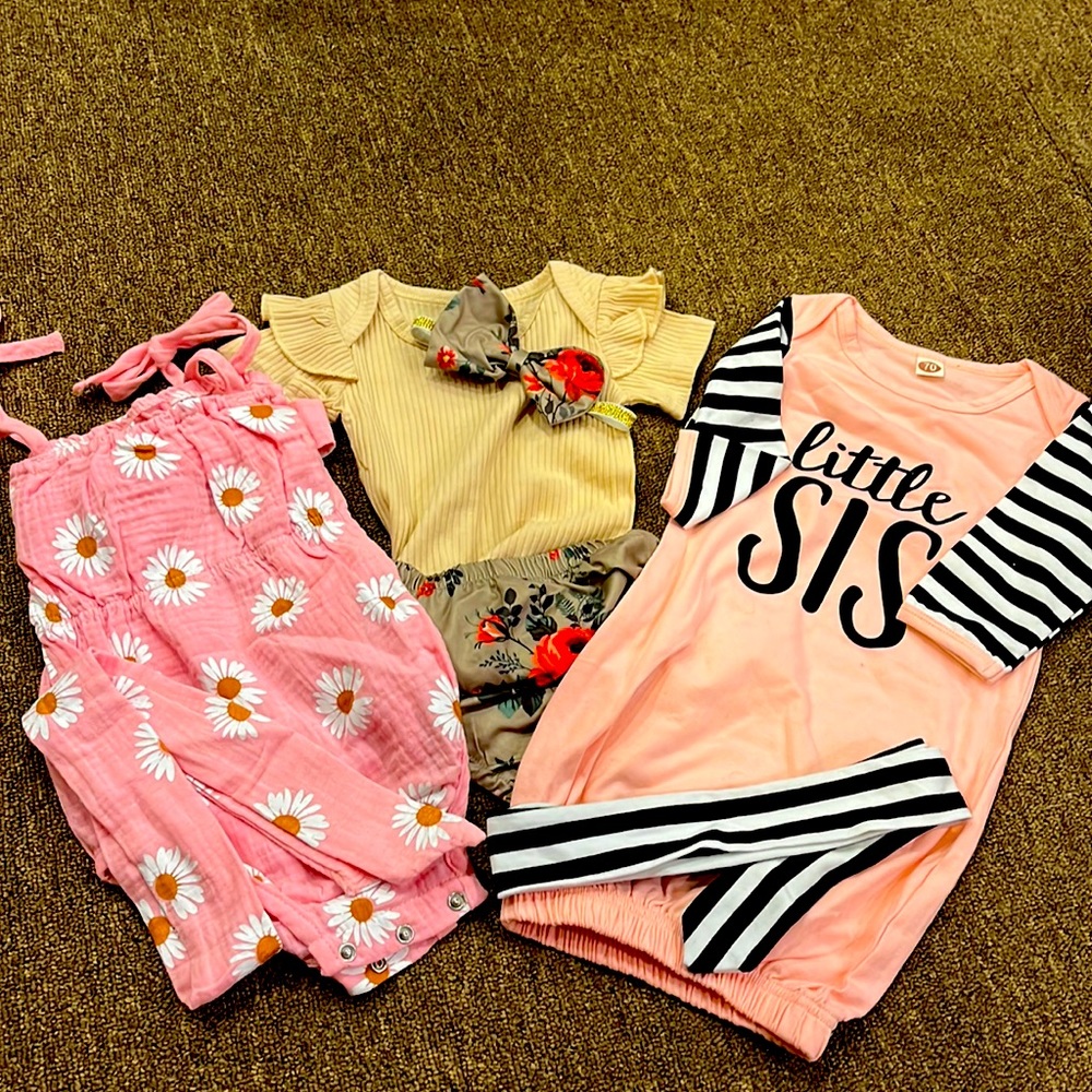 Set Of 3 Infant Girls 0-3 Month Old Outfits